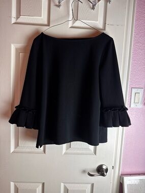 Ann Taylor Black Ruffle-Sleeve Tunic Top